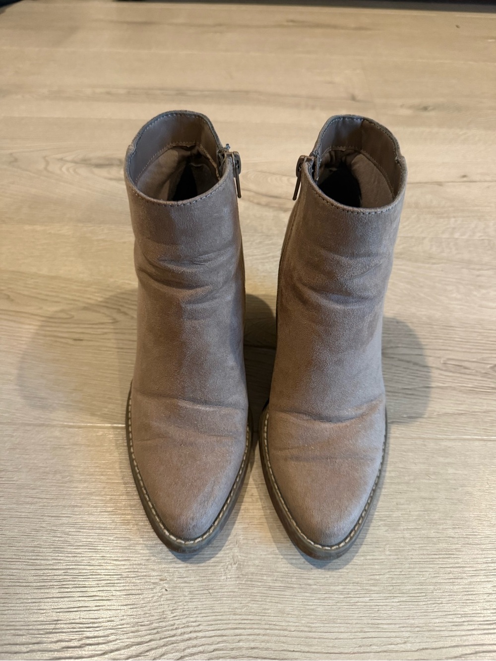 Taupe Suede Ankle Boots - Women's Fashion Booties
